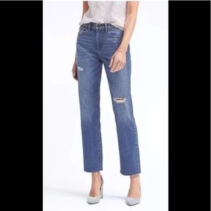 Vintage straight fray-hem denim jeans
